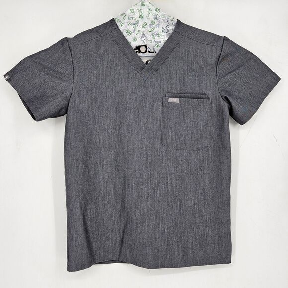 FIGS Scrub Top Mens XS Leon Heather Graphite Three Pocket Technical Uniforms - Picture 1 of 10
